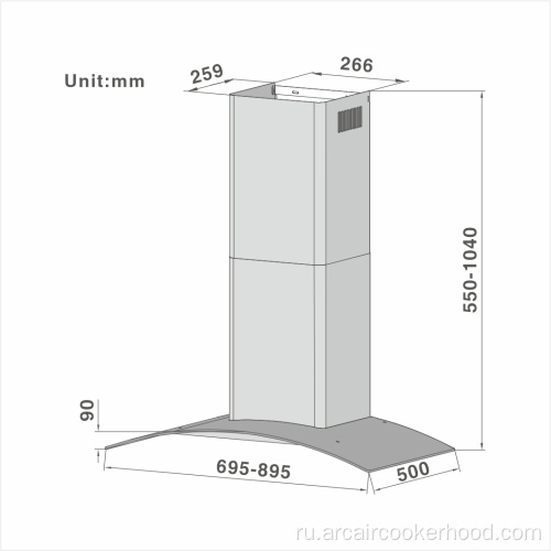 Изогнутая стеклянная плита капюшон 506b 70/90см